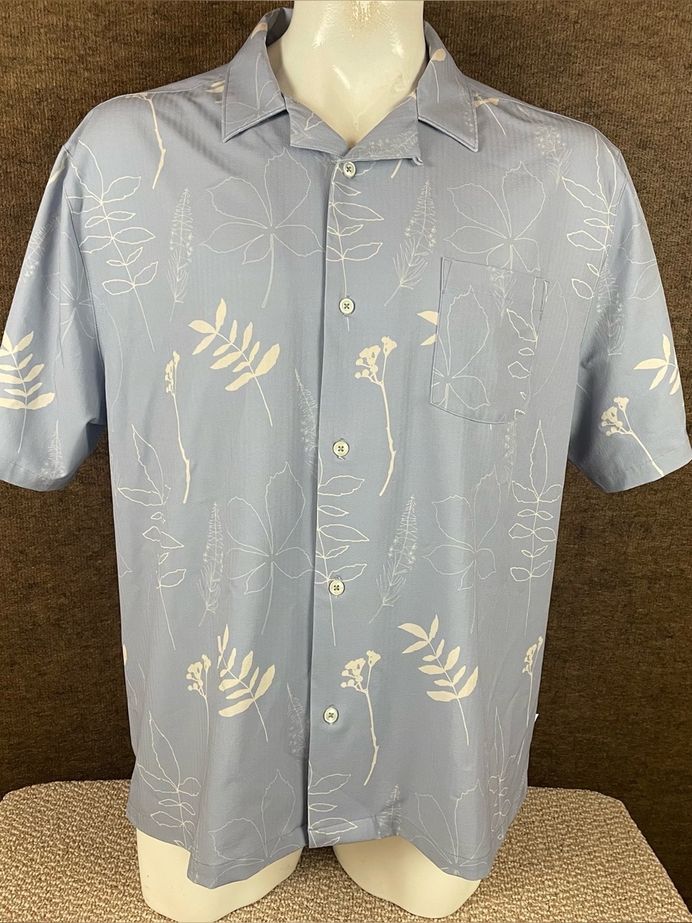 7 Diamonds 4 Way Stretch Mens 3XL Blue AOP Floral Loop Collar Button Up F282